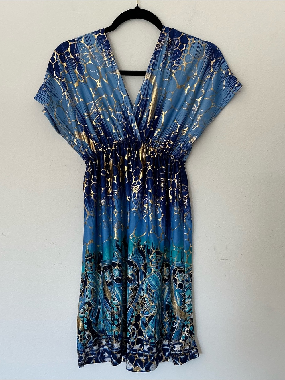 Shoreline Blue & Gold V-Neck Women’s Dress- One Size Fits Most